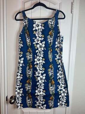 Vintage Kilani Hawaiian Blue Hibiscus Floral 100%‎ cotton  Dress  vacation